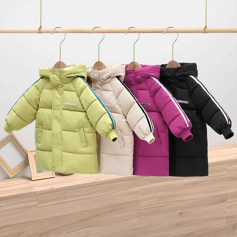 2025 new childrens winter down jacket boys thick solid color medium long hooded coat girls windproof warm jacket 29Y X250920