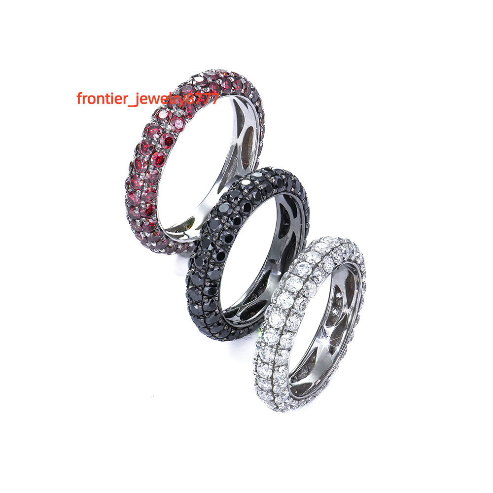 Custom HipHop Shiny 925 Jewelry Fine Red Black White Color Crushed Ice Outed Moissanite Diamonds Eternity Rings With Certificate