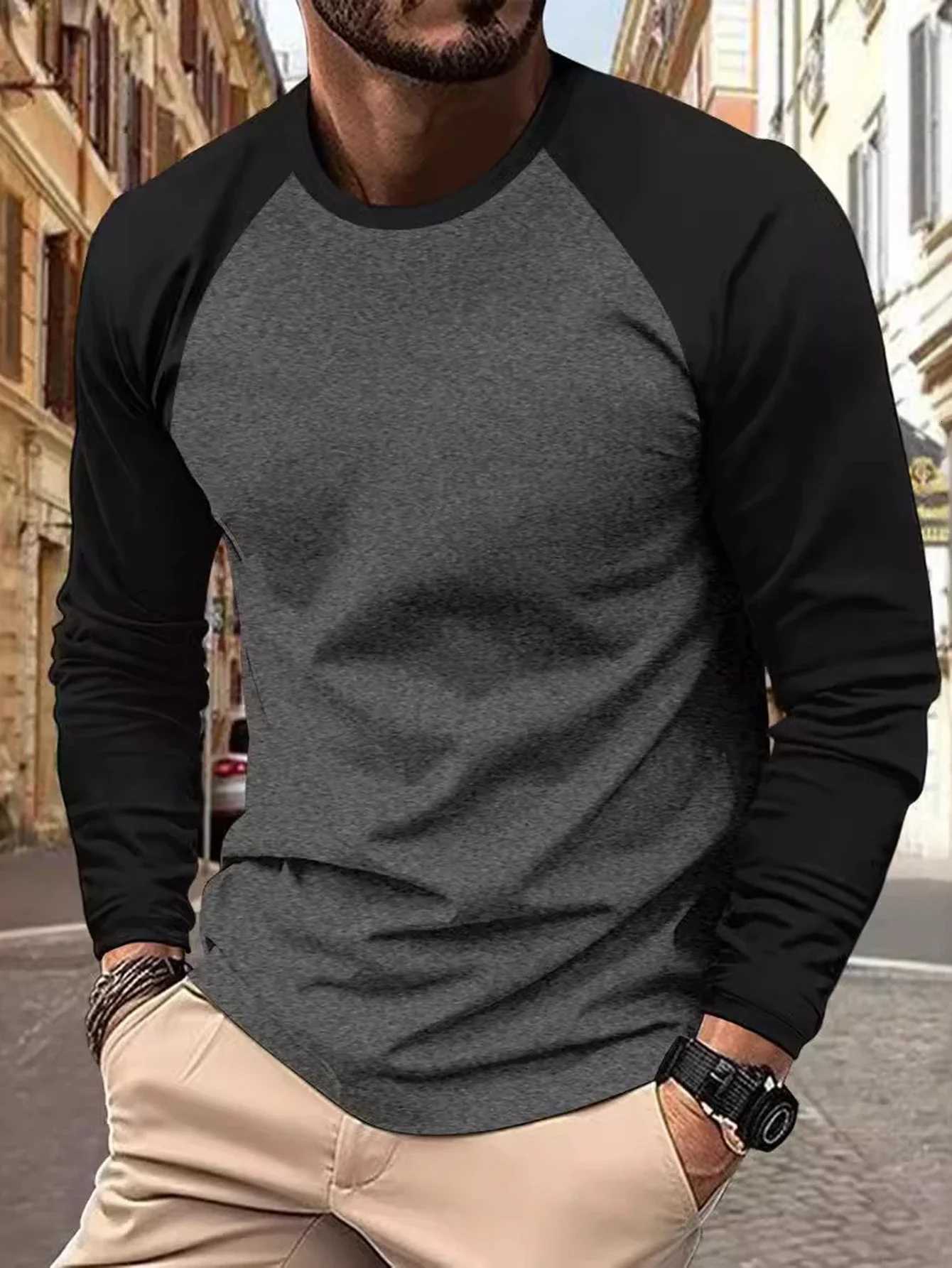 Nouveau t-shirt à manches longues pour hommes Solide printemps décontracté tshirts hauts mâles tops classiques tshirtsxj250920