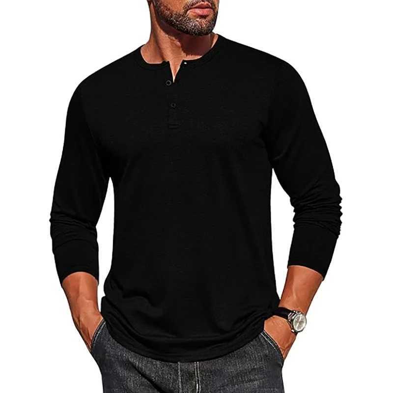 Autumn Mens Henley Shirts Long Sleeve Casual Pullover TShirts Spring Solid Cotton Fashion Basic Button Tee ShirtsXJ250920