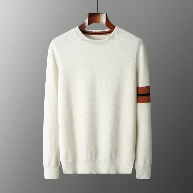 Highend Mens 100 Cashmere Sweater Round Neck Thickened Colorblocking Base Shirt Versatile Knitted Wool 250920