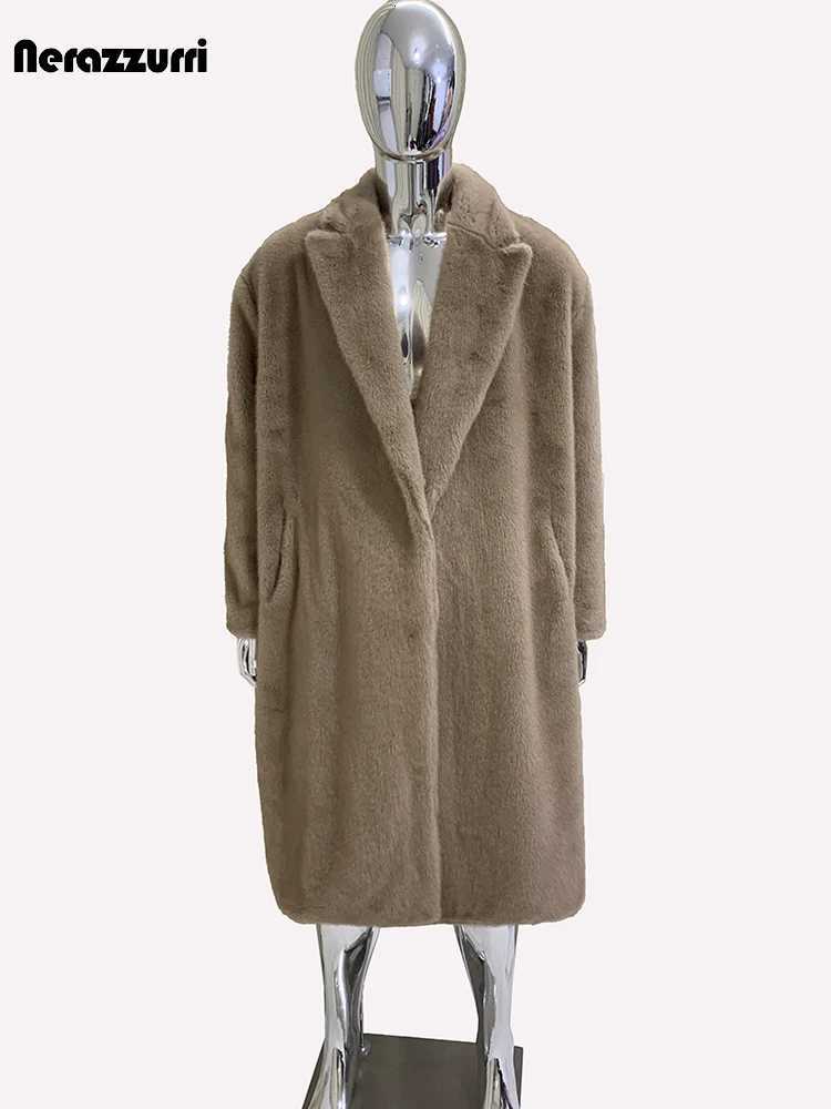Nerazzurri Autumn Winter Long Oversized Thick Warm Soft Fluffy Faux Fur Coat Men Loose Casual Korean Fashion Furry Overcoat 2024XJ250920