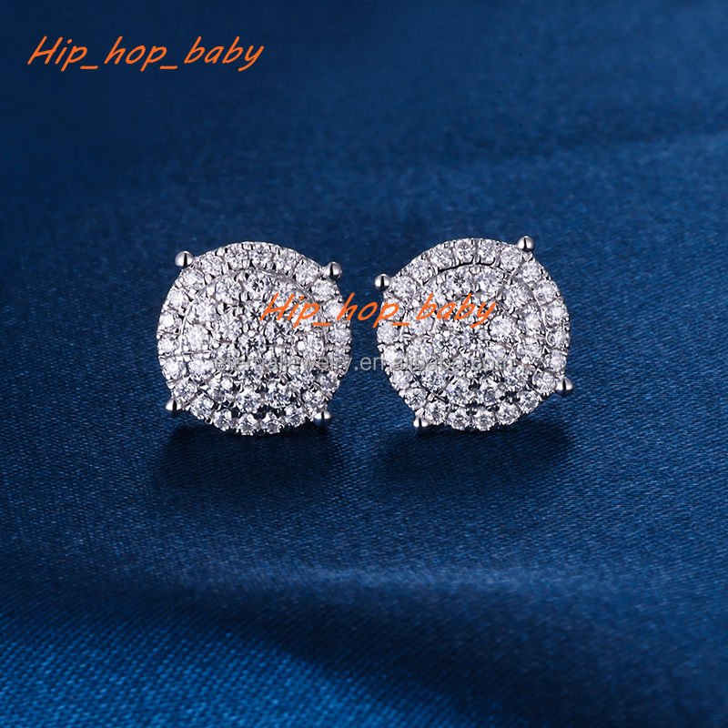 Iced Out D VVS Round Brilliant Cut Moissanite Lab Diamond S925 Silver 10K 14K 18K Solid Filled Gold Studs Earrings for Men Women