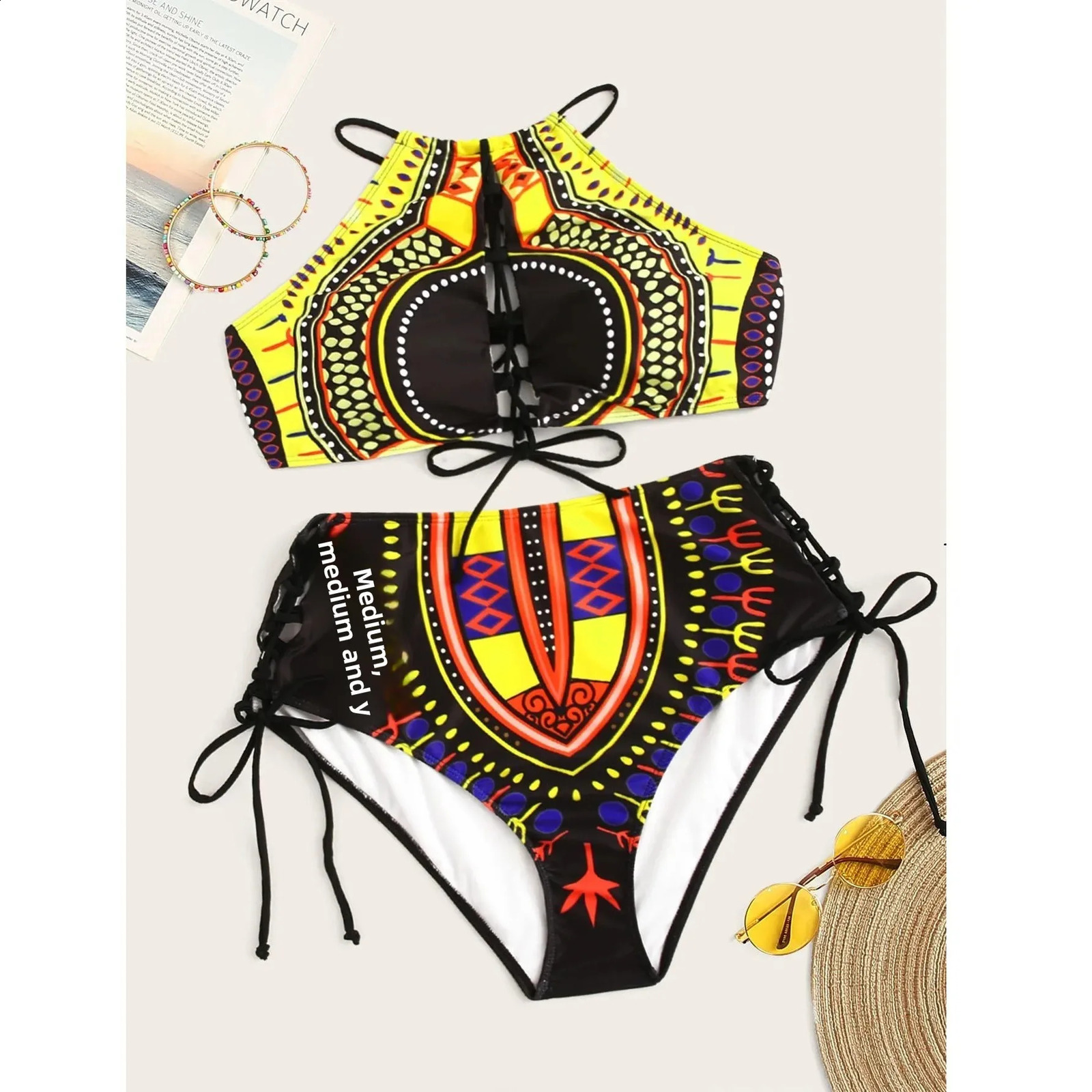 CrossBorder HighWaist Sexy Large Size Bikini Womens Print Swimsuit Ethnic Style Fashionable And Attractive Swimwear 250920