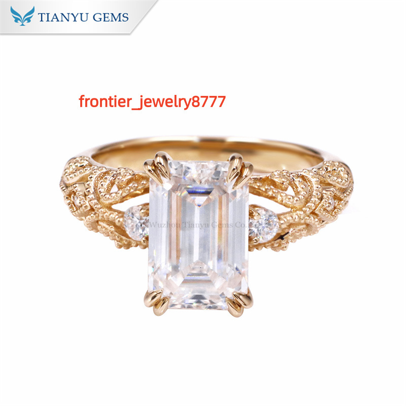 Tianyu Gems Custom Made 7510mm Emerald Cut Moissanite D VVS1 10k 14k 18k Solid Yellow Gold Classic Jewelry Rings for Women