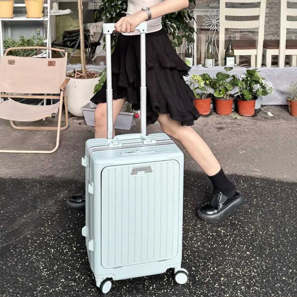 Womens AluminumFrame FrontOpening Luggage with Wheels 20Inch CarryOn Suitcase for Laptop Mens 24Inch Travel Su W250920-image-1076021622