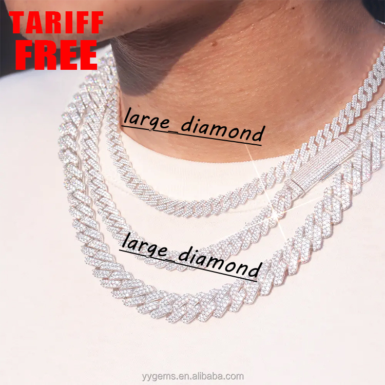 Ready to Ship Solid S925 Silver Moissanite Cuban Chain 2rows 8mm15mm Wide Hip Hop Necklace VVS Diamond Cuban Link Chain