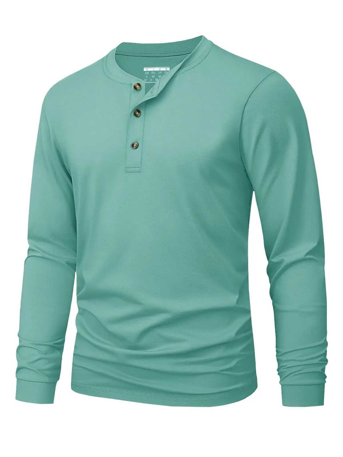 Mens Henley TShirt Simple Solid Color Print Long Sleeve Tshirt Fashion Comfortable Loose Top Spring and Autumn Trend ClothingXJ250920