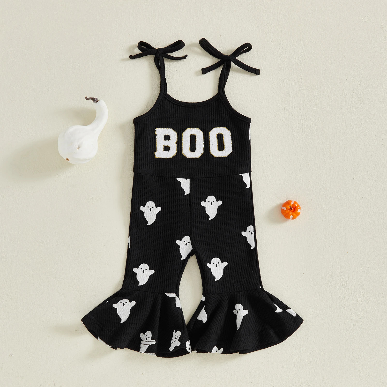 Citgeett Summer Halloween Kids Toddler Girls Overalls Jumpsuit Print Letter Embroidery Tieup Spaghetti Strap Flare Pants Romper 250920
