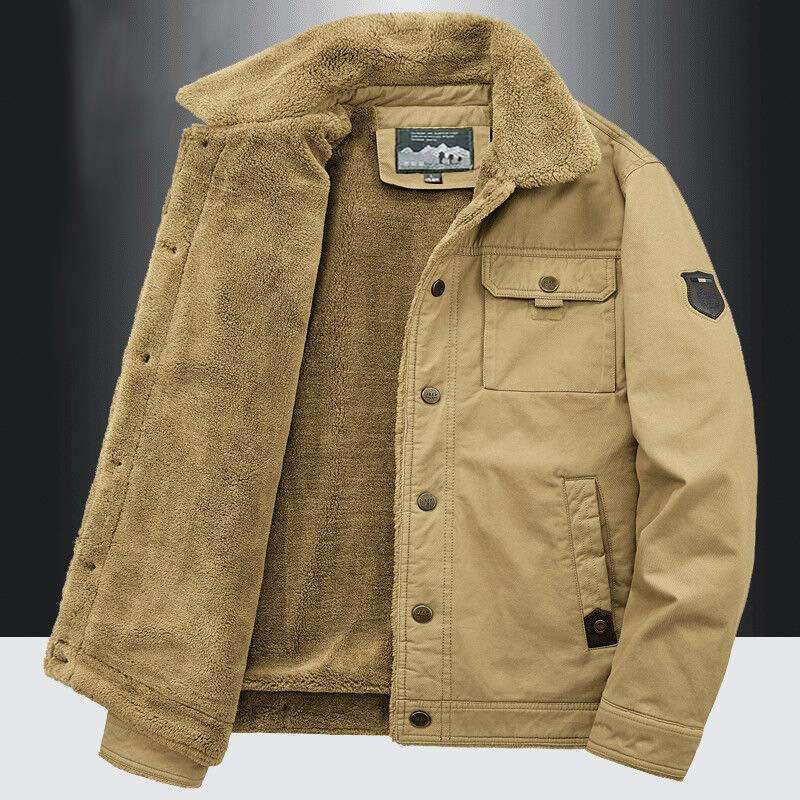 Autumn Winter New Lamb Wool Thickened Workwear Turn-down Collar Men's Cotton Jacket Coat