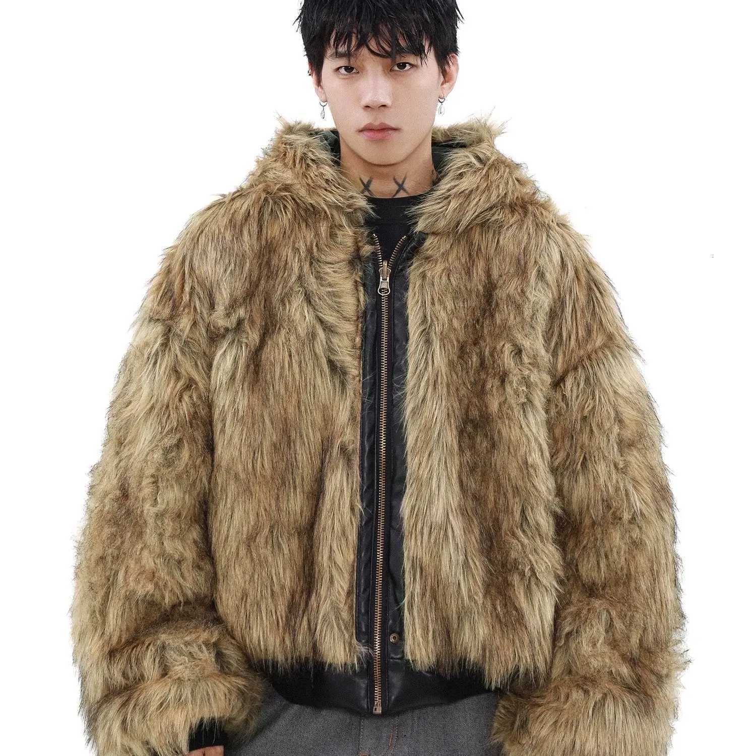 Mens Winter Warm Faux Fur Parkas Fashion Fur Overcoat Cotton Padded Thick Thermal Stylish Leather Reversible Jacket OuterwearXJ250920