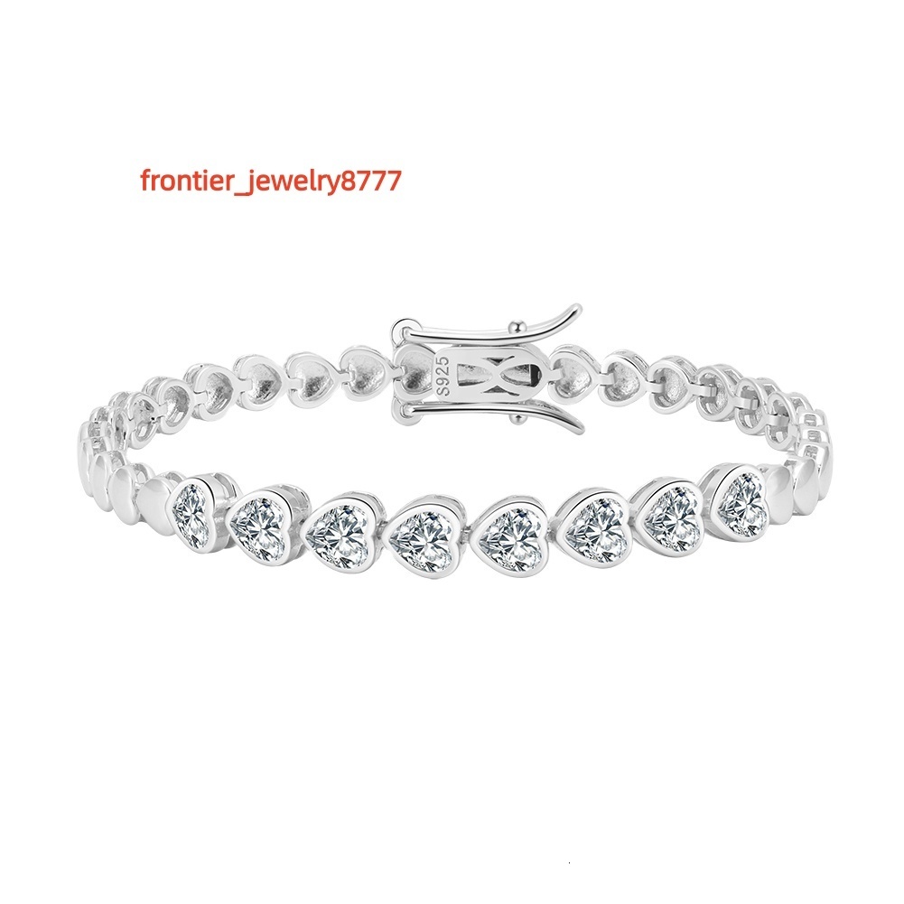 RINNTIN SB212 Exquisite Jewelry love Heart Bezel Setting Womens Fashion 925 Silver 3mm 4mm Moissanite Tennis Bracelet