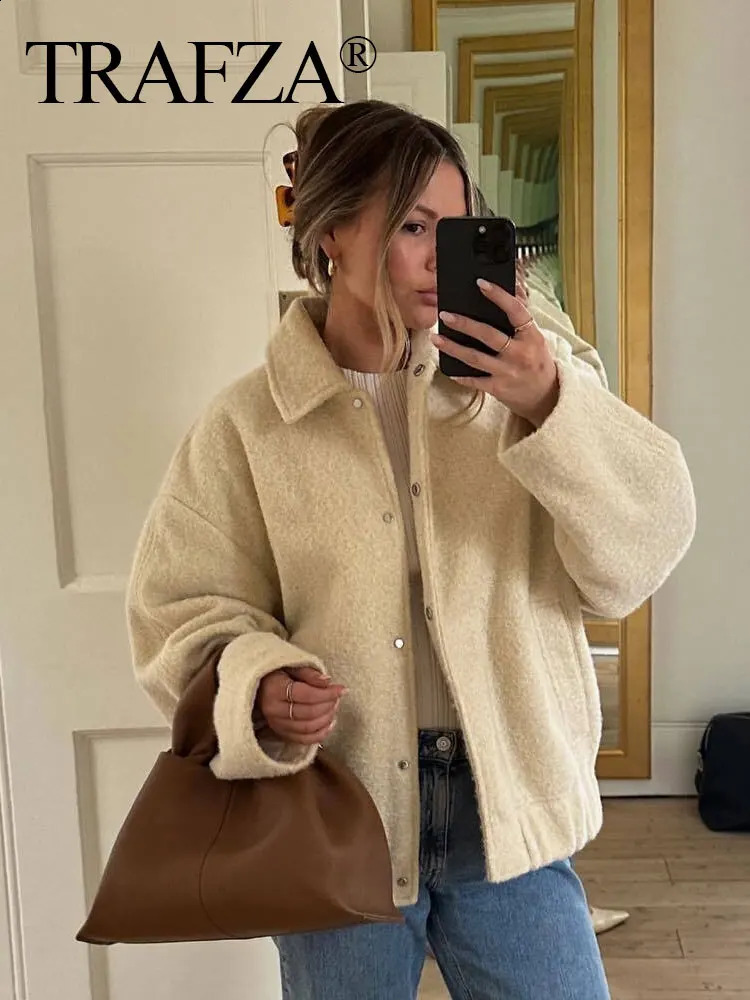 Autumn Street Fashion Solid Jacket Long Sleeves Lapel With Pockets Singlebreasted Loose Womens Winter Casual Coats 250920