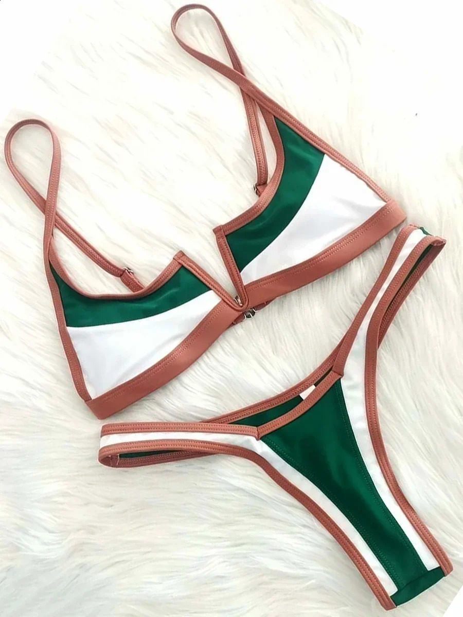 Splicing Denim V Shaped Thong Bikini Women Swimsuit Female Swimwear Two Pieces Set Bather Push Up Bathing Suit Swim Lady 250920