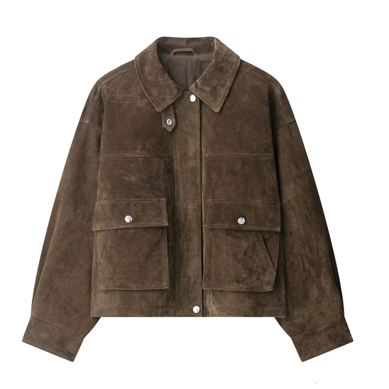 BSKTraf2025 Automne Womens Casual Fashion Allmatch Veste en veste lâche revers à manteau court à manteau court Y250919