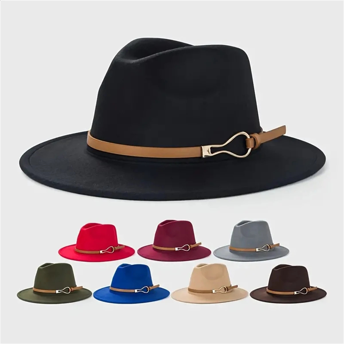 A ladies western cowboy hat stylish simple flatbrimmed wool top leather buckle decorative belt holiday jazz man 250919