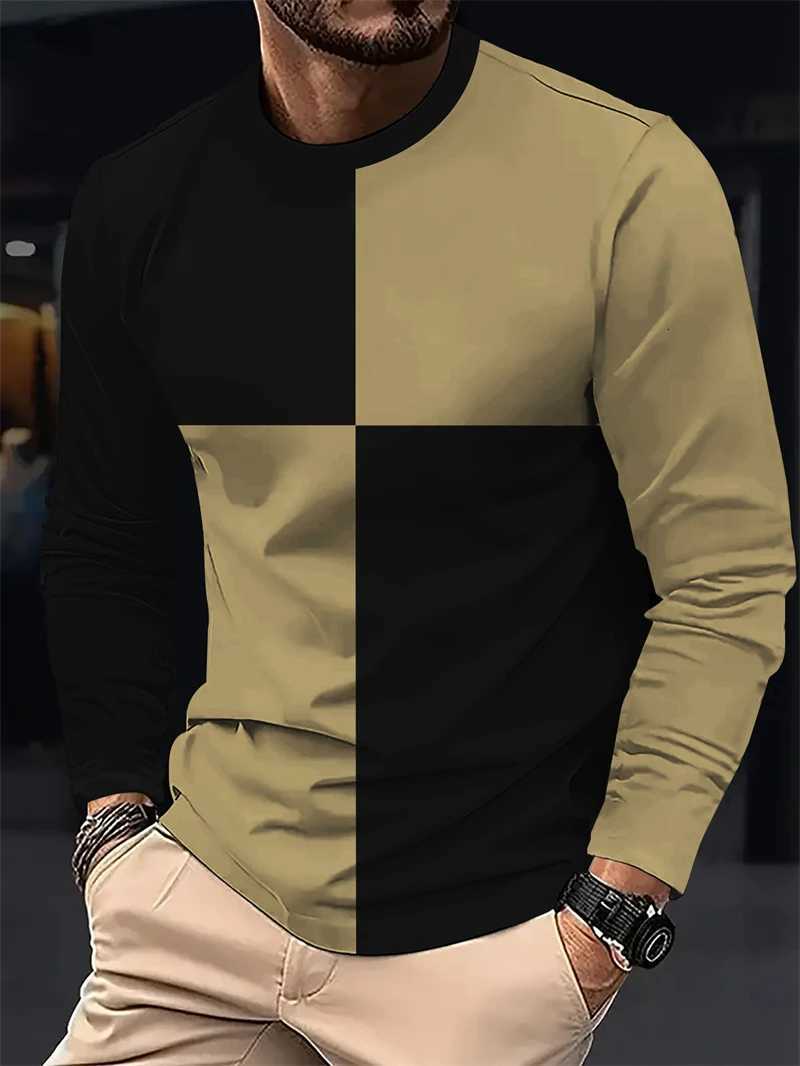 Simple Fashion Patchwork Graphic T Shirts For Men Casual Daily Wear 3D Printed Long Sleeve Tshirts Loose Breathable Mens TeesXJ250920