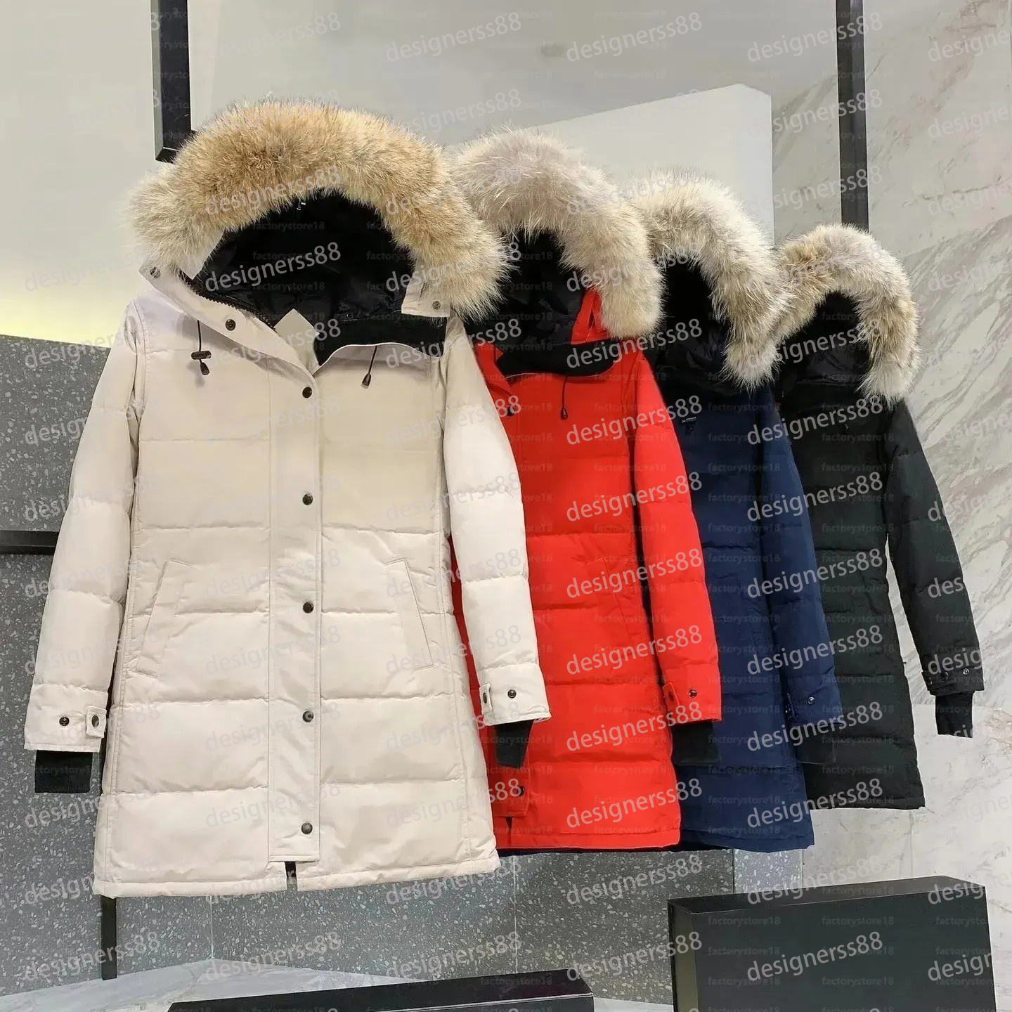 Designer Womens Down Jacket Fashion Brands Gooses Long Coat Puffer Puffer Jacket Grande Pocket Fur Collier Thermal Term