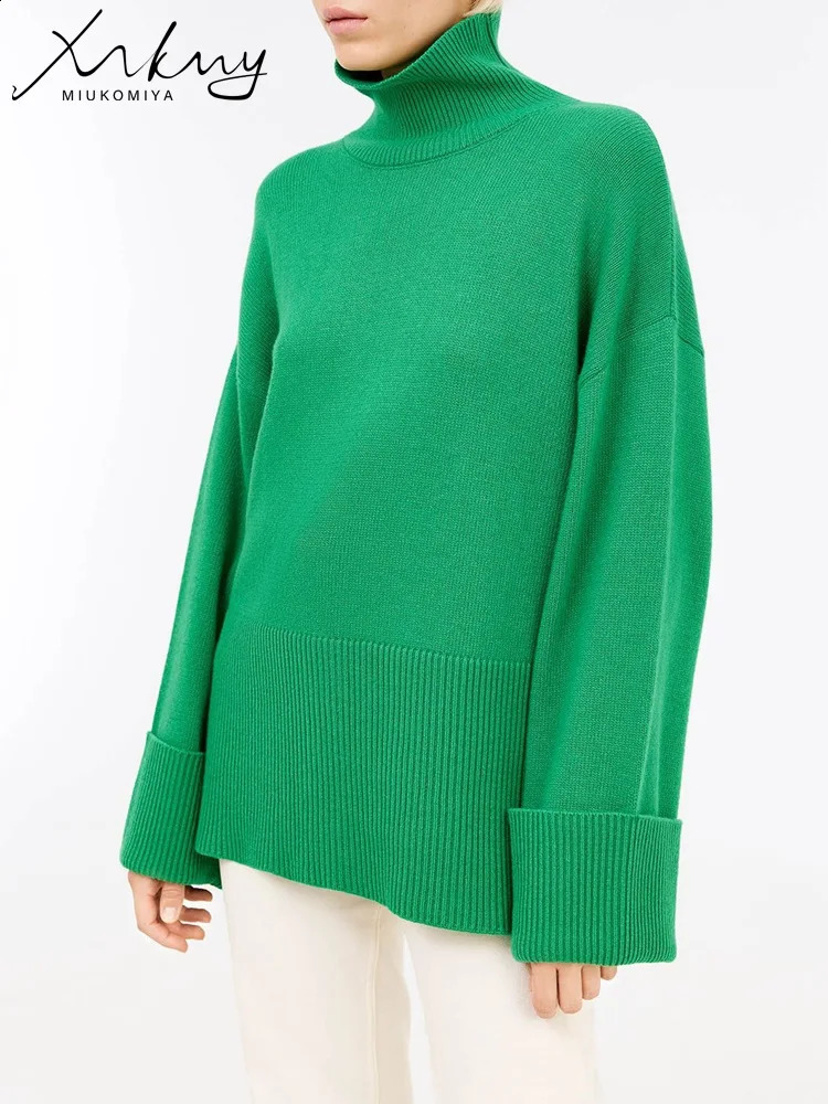 MiuKoMiYa Winter Oversize Sweaters For Women Turtleneck Pullovers 2025 Knitted Jumpers Green Big Sweaters Oversize For Woman 250919