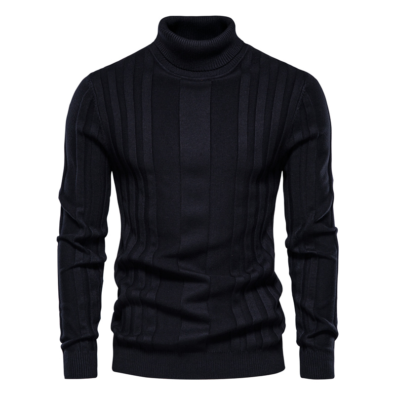 Designer Men's Solid Color High-Neck Sweater Autumn Casual Warm Knit Pullover Large Size Turtleneck Top European Sizes: S - 2XL