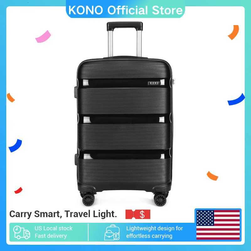 Kono 55x40x21cm Lightweight Hard Shell Cabin Luggage 4 Spinner Wheels TSA Lock 40L Polypropylene CarryOn Trolley Suitcase W250920-image-1076022921