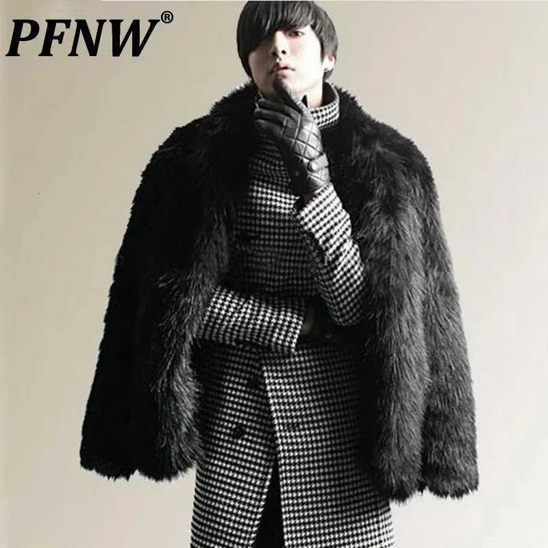PFNW Menswear Mens Faux Fur Coat Big Size Causal Thicked Warm Winter Coat Male Fashion Loose Fit Black EcoFur Jakcets 12C1154 W250920