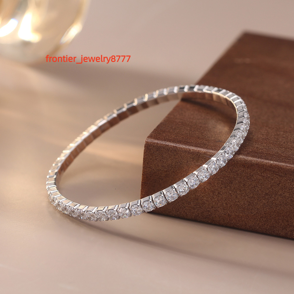 RINNTIN SB217 2025 New Fashion Gold Plated 3mm Tennis Moissanite Stretchable Bracelets Luxury 925 Sterling Silver Bracelet