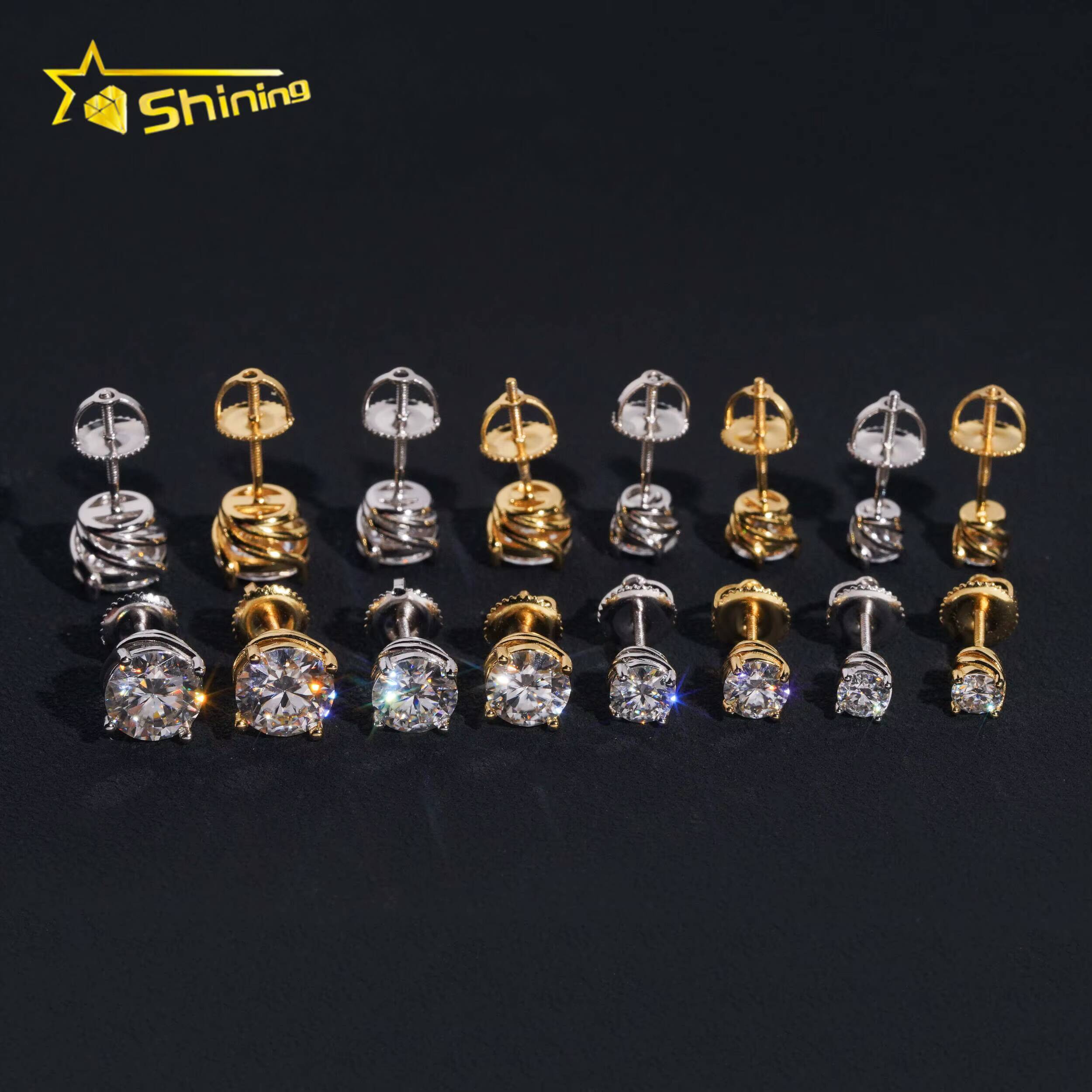 925 Boucles d'oreilles Silver Hip Hop Sparkling Moisanite avec réglage Iced Out Dhl 7day Expédition 100 Designs Ready Stock