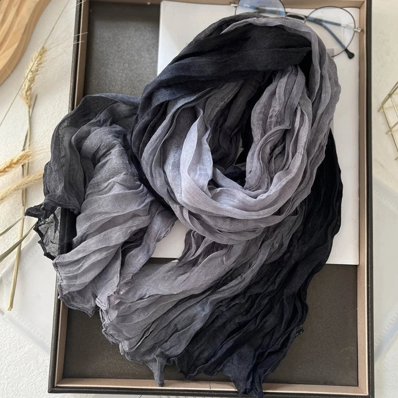 180x90cm Scarf Cotton Hemp Gradient Blue Autumn Winter Korean Versatile Printed Women Long Soft Fashionable Trend Fold Shawl DIY 250920