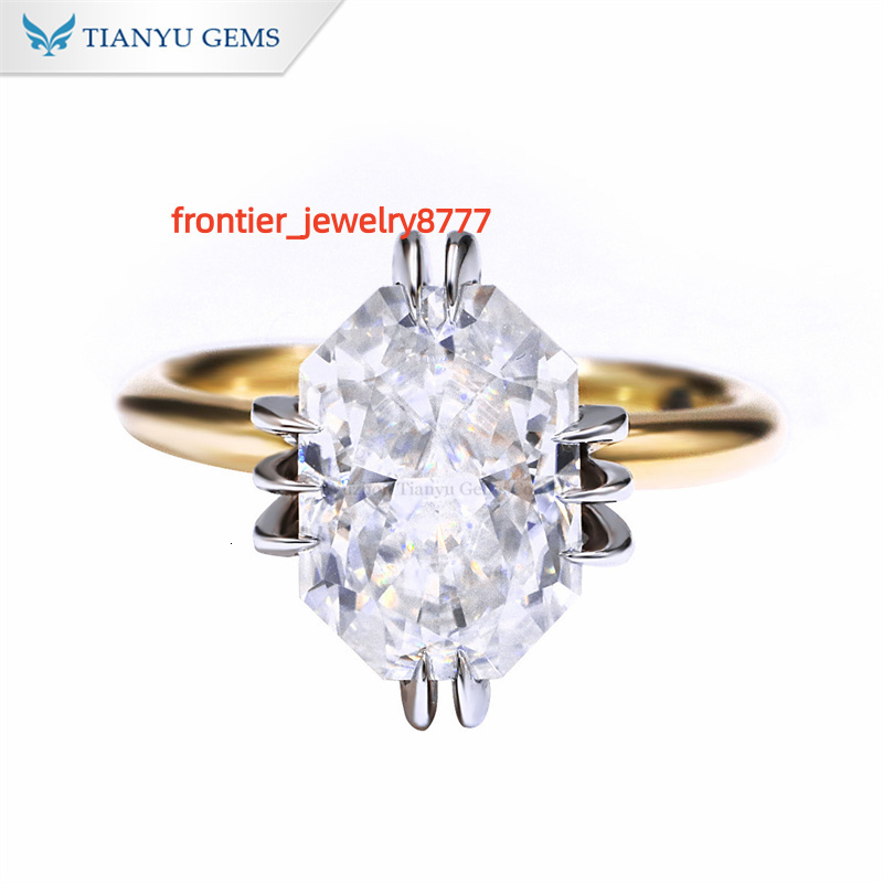Tianyu Customized Octagon Cut Moissanite Diamond Jewelry Twotone Gold 10K 14K 18K Silver 925 Wreath Engagement Rings