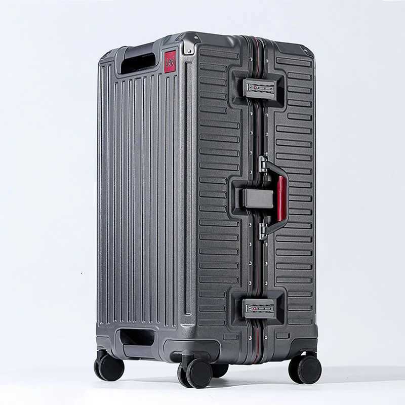 Largecapacity Suitcase Aluminum Frame Unisex 202430 inch Luggage with USB Cup Holder Password Trolley Case Travel Suitcases W250920-image-1076021643