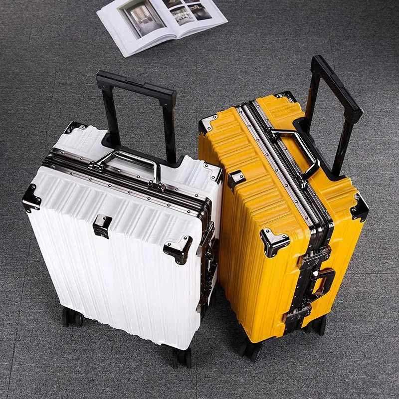 New Anti Shock Carryon Suitcase Luggage with Spinner Wheels Password Lock Large Capacity Trolley Case Striped Aluminum Frame W250920-image-1076022037