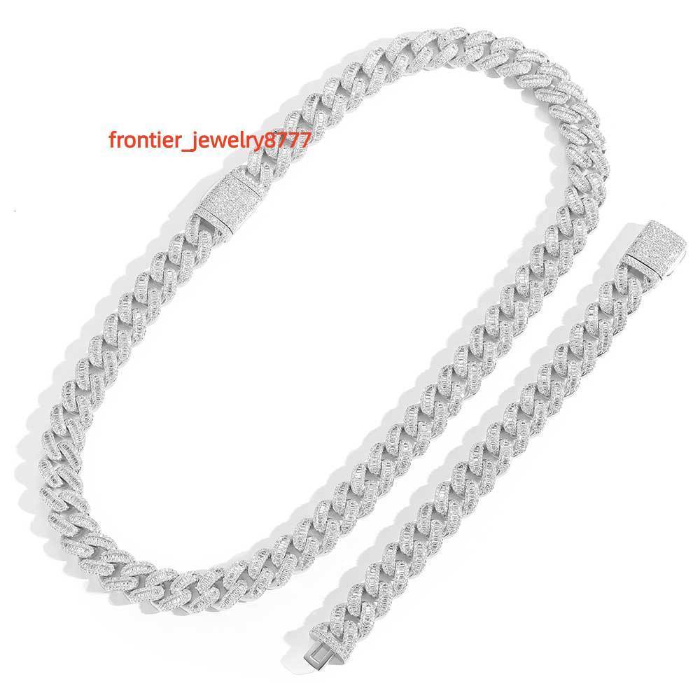 Hot Sale 36mm VVs 925 Silver Plated Gray Moissanite Necklace Chunky Cuban Link Chain