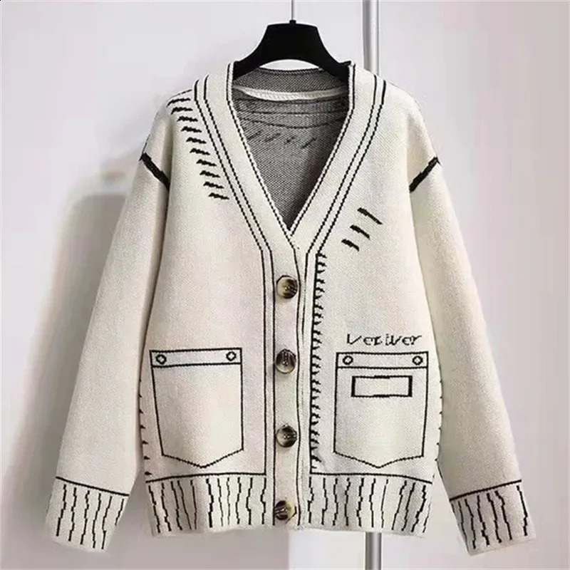 Letter Cardigan Women Knitted Spring 2025 Streetwear Spring Autumn Winter Jumpers Long Outerwear Maxi Y2k Sweater Coat Jacket 250919
