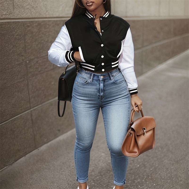 Spring and Autumn European and N Womens Color Matching Jacket Singlebreasted Lettered Baseball Jacket250920