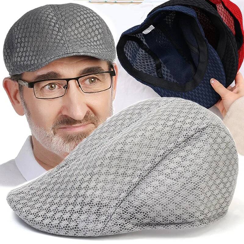 2025 New Casual Beret Unisex Plain Color Mesh Flat Sun Protection Caps Fashion Breathable Summer Hat for Women Men ddmythur