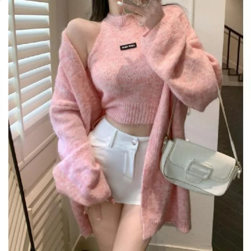 2025 Winter Fashion Womens Solid Cashmere Sweater Long Sleeves Loose Warm CardiganSleeveless Knitting Tank Gentle Casual Tops 250919