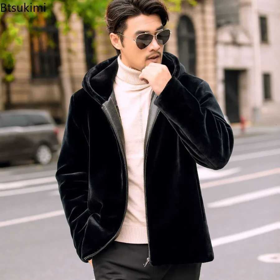 New Autumn Winter Mens Faux Fur Jackets Korean Style Fashion Business Casual Fluffy Warm Jacket Zipper Hooded Thermal Fur Coats W250920