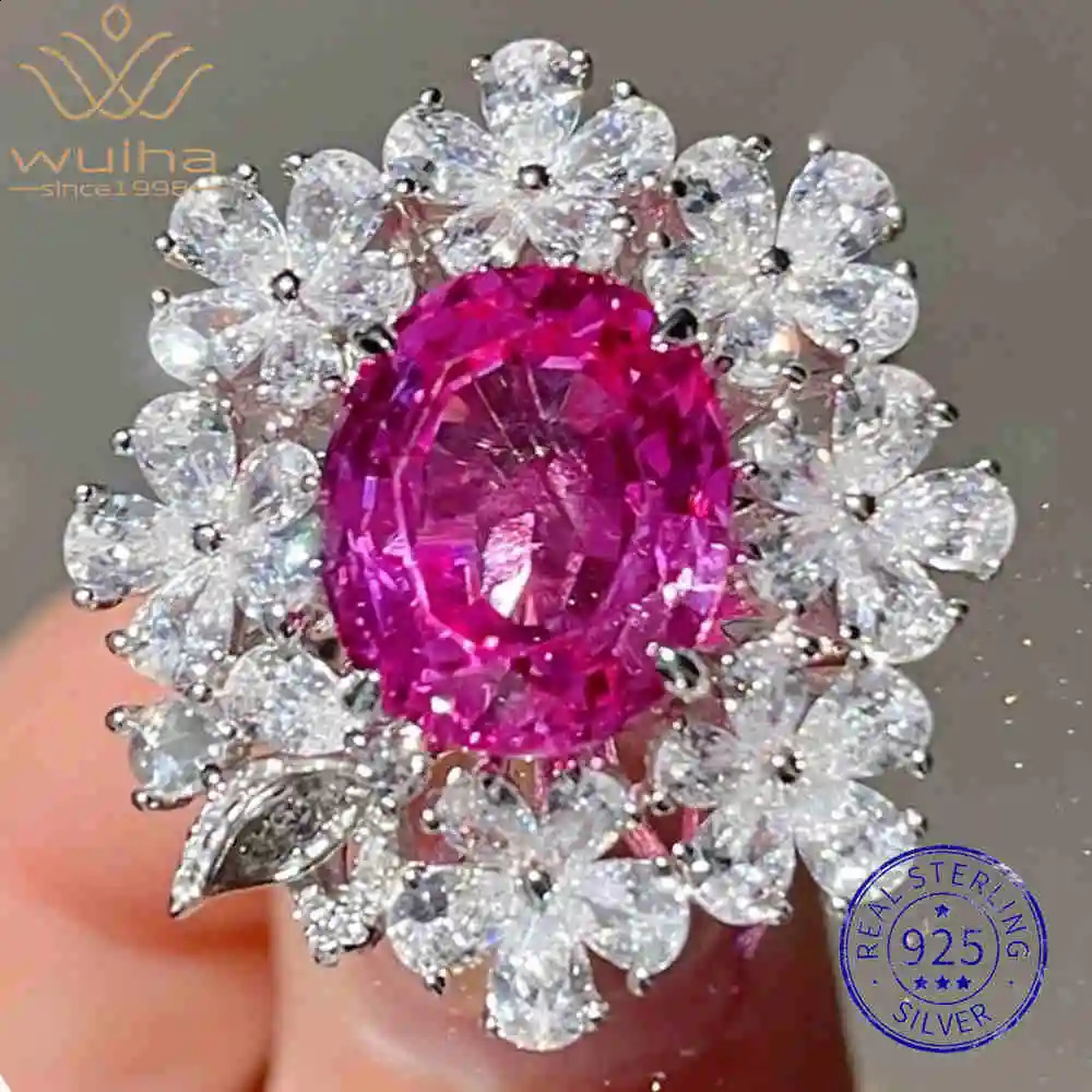 WUIHA Vintage 100 925 Sterling Silver Lab Sapphire High Carbon Diamonds Gemstone Wedding Engagement Ring Fine Jewelry Wholesale 250920
