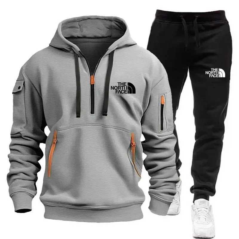 New 2025 autumnwinter mens hooded sweatshirt sport set outdoor thickened zipper mens pullover long pants 2piece set L2509198AD8