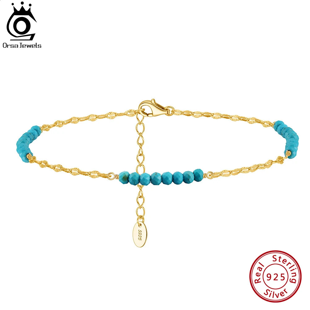 Orsa Jewels Fashion 3 mm Turquoise Gemstone Perles 925 Chaîne de papillon en argent sterling pour femmes bijoux de plage d'été SA85 250919