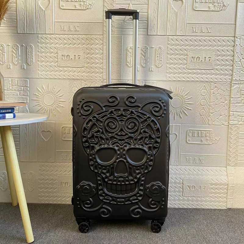 Punk Trend Skeleton suitcase Personality pop elements travel luggage boarding box large size customs lock carry on trolley bag W250920-image-1076020467