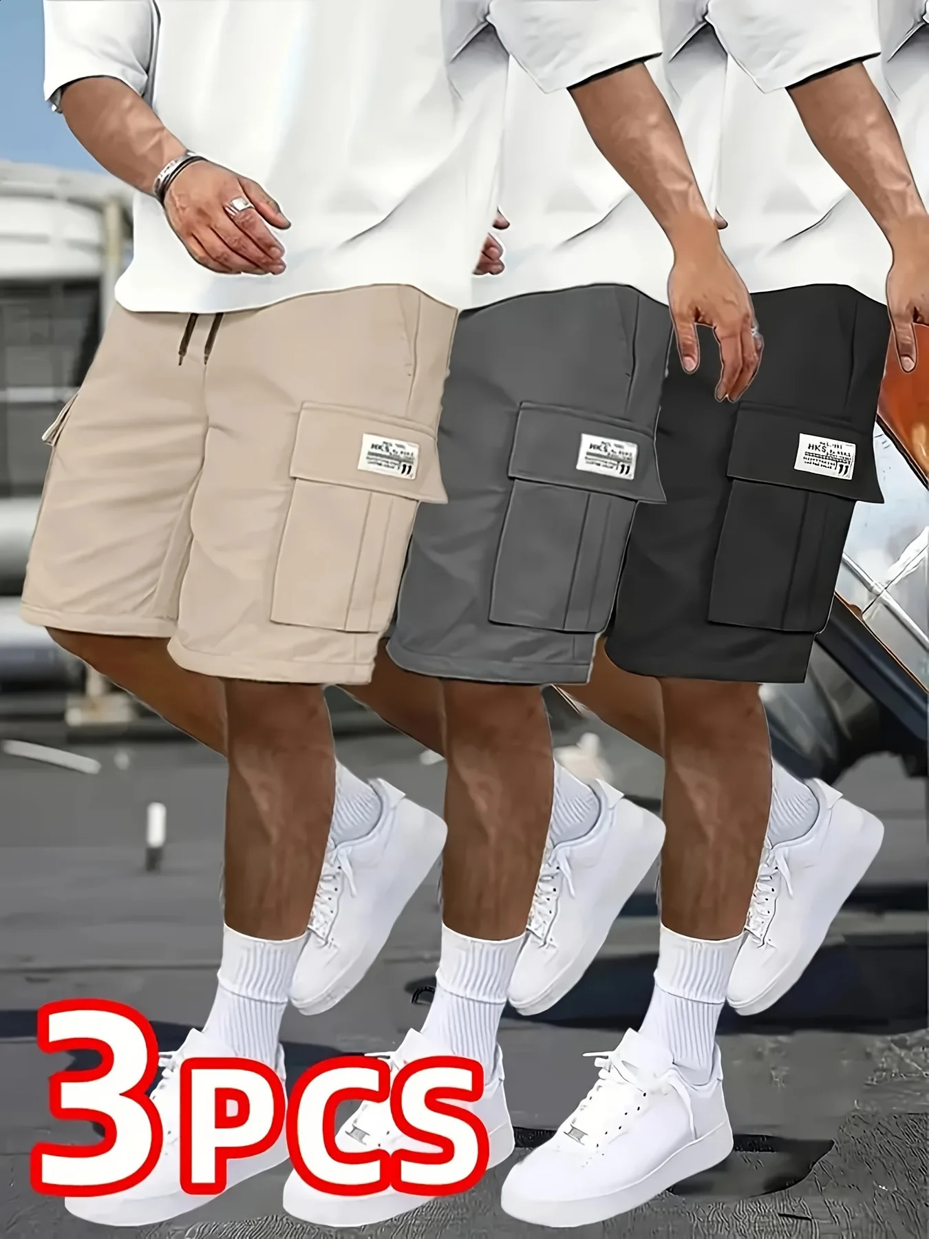 ThreePiece Mens Solid Color Work Shorts Lightweight Fashionable Casual Pants with Pockets Outdoor Cargo 250920