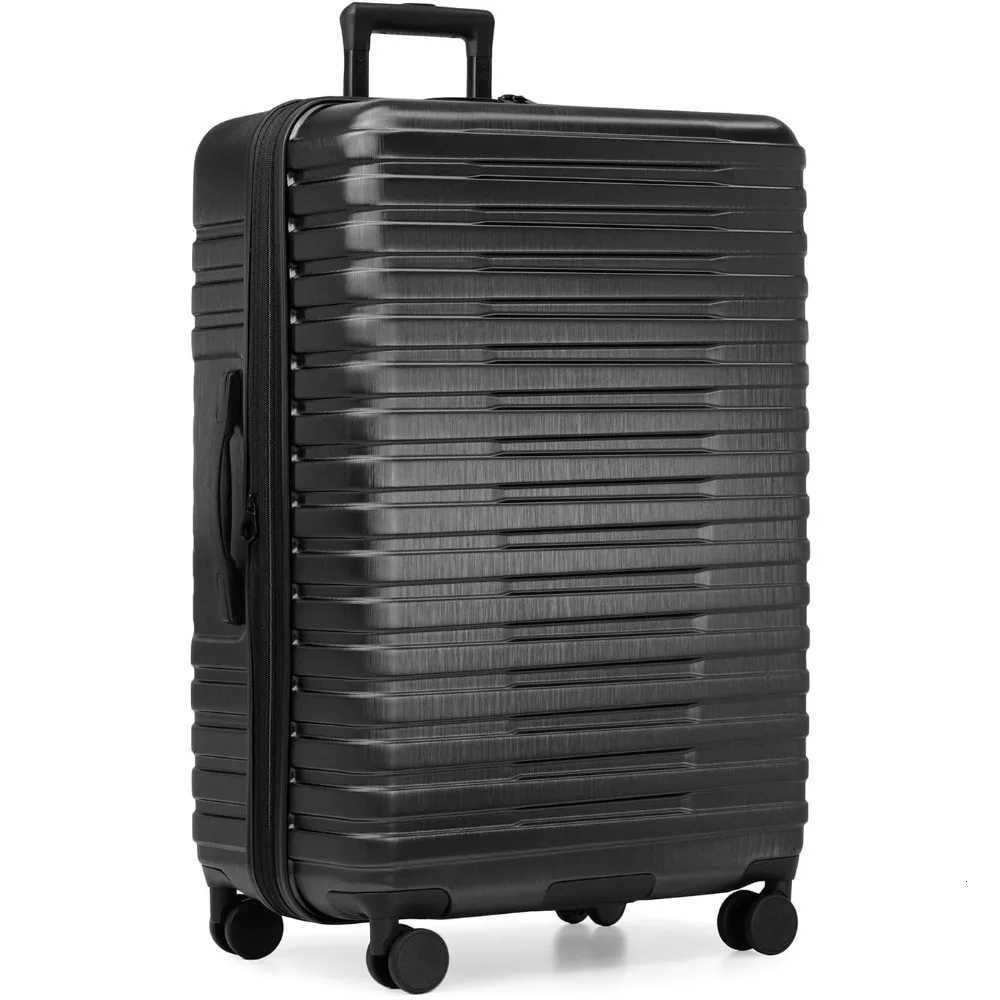 US Traveler Boren Polycarbonate Hardside Rugged Travel Suitcase Luggage with 8 Spinner Wheels Aluminum Handle Black Checked W250920-image-1076022085