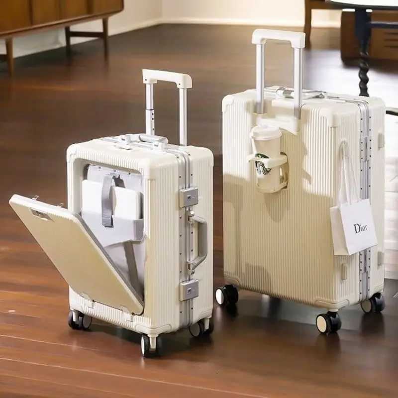 Multi functional luggage with aluminum frame front opening pull rod box travel suitcase password box 20 inch boarding case W250920-image-1076021675