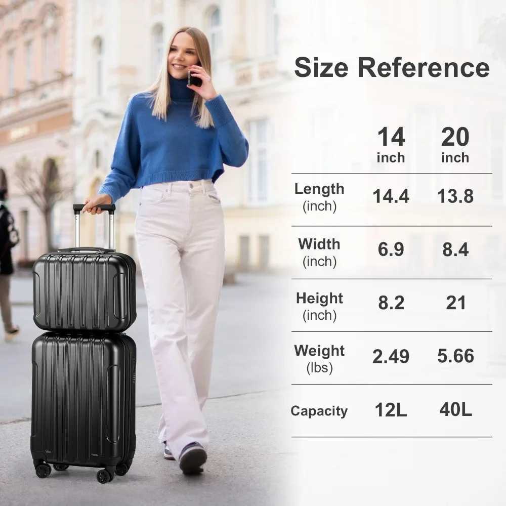 2 Piece Luggage Set14 Mini Cosmetic Cases 20 CarryOn Expandble Luggage Hardside Lightweight Suitcase W250920-image-1076034054