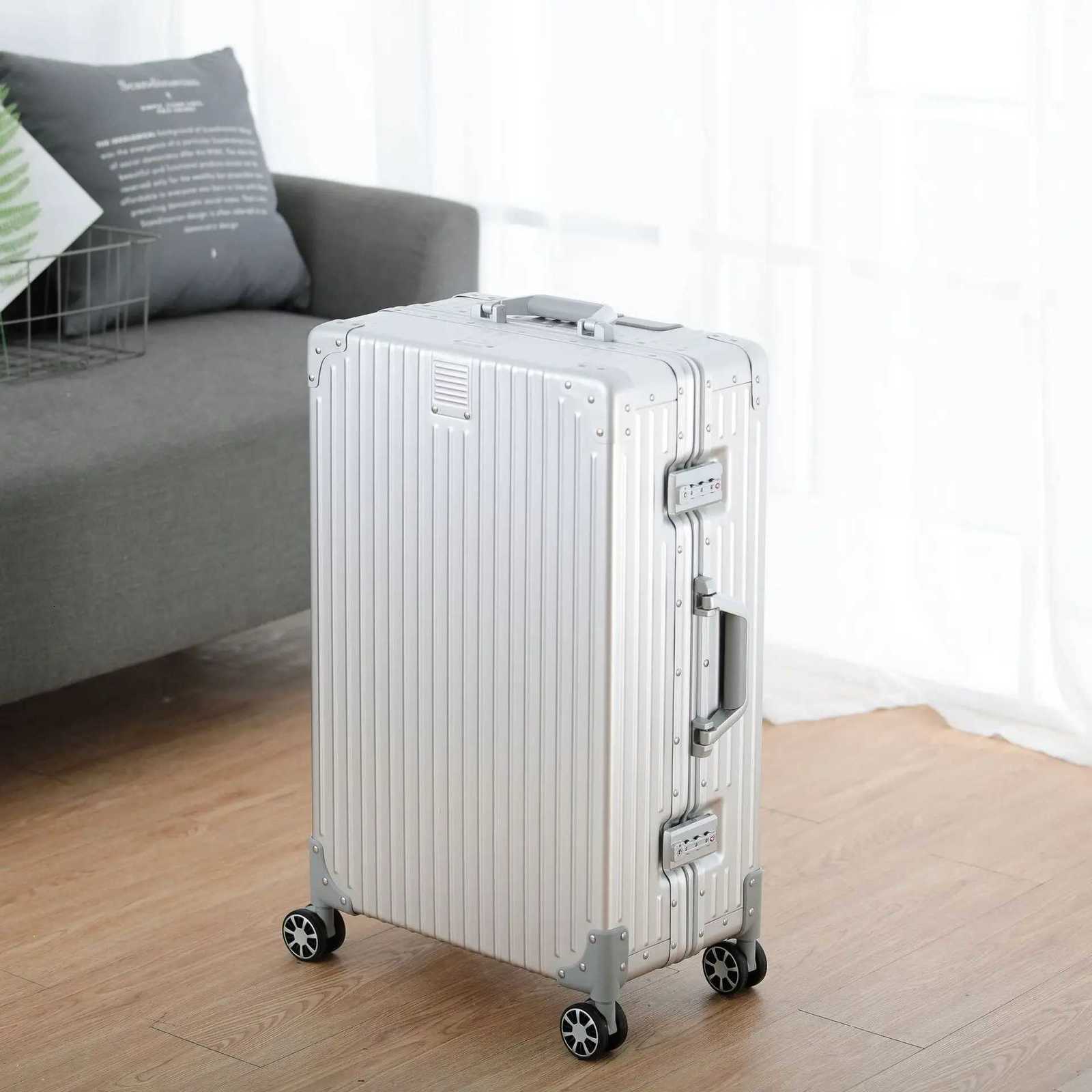 Luggage with large capacity all aluminum magnesium alloy 24 inch universal wheels 20 board chassis suitcase password box t W250920-image-1076021723