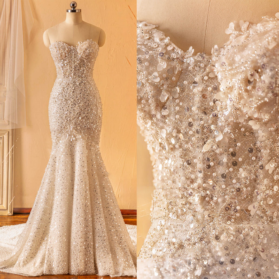 Charming Beadeds Sweetheart Mermaid Bridal Gowns Sleeveless Sweep Train Wedding Dresses Sequins Engagement Customized