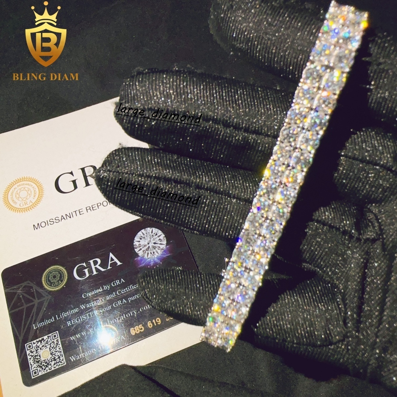 Vvs Moisanite Diamond Fashion Hip Hop Bijoux Iced Out 925 STERLING Silver DoubleRow Tennis Chain Bracelet