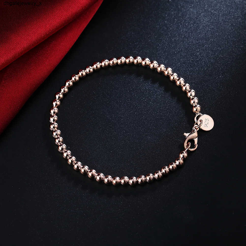 Hot 925 argent sterling plaqué 18 carats en or rose couleur Bracelets de chaîne de perles de 4 mm pour femmes cadeaux de mariage de fête de mode
